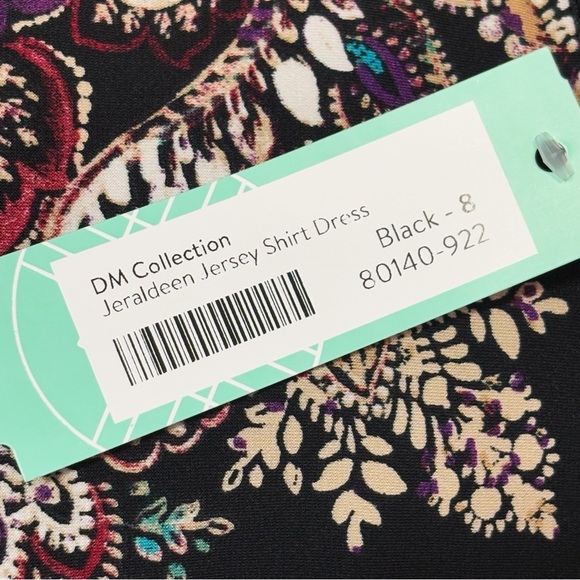 NWT DM Collection Black Multi Print Jeraldeen Jersey Shirt Dress 8 - Picture 5 of 16